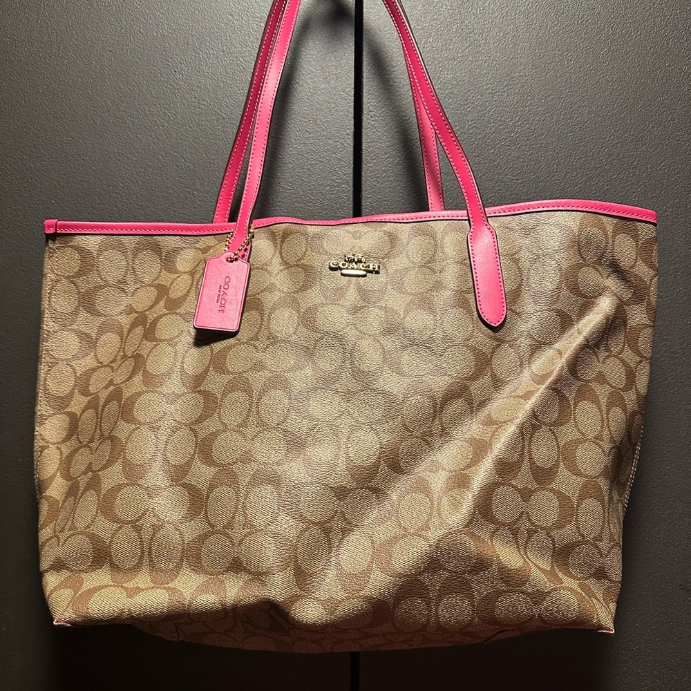 EUC…Coach Signature Canvas Tote Bag - Tan and Pink - Picture 9 of 15